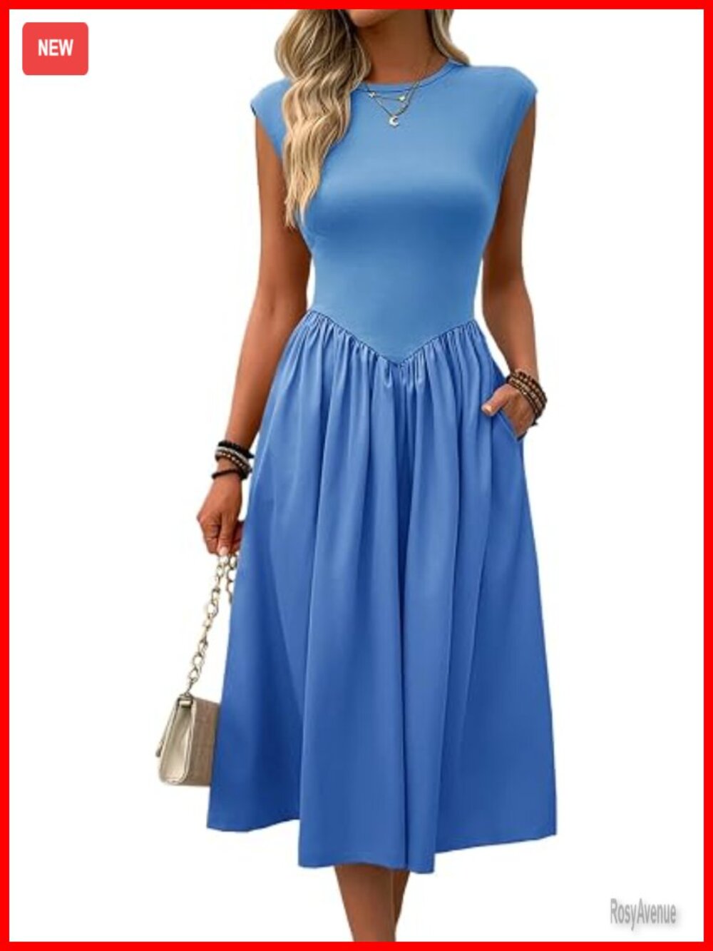 Cap Sleeve Midi Dress Crewneck Swing Flowy Empire Waist Long Dress Summer Trendy